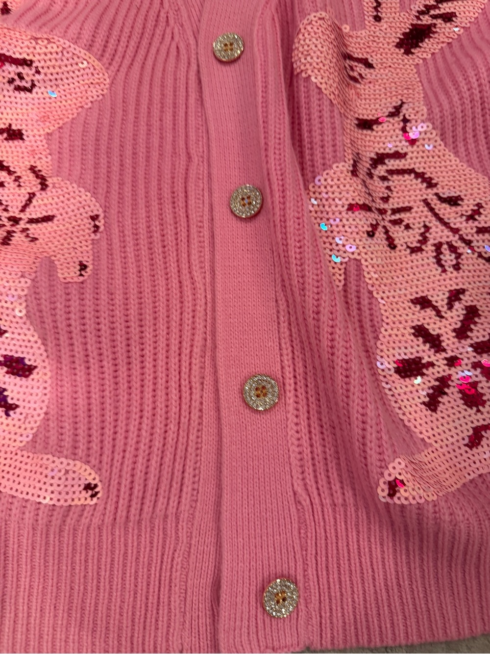 Queen of Sparkles Pink Sequin Bunny Cardigan Small - Picture 3 of 6